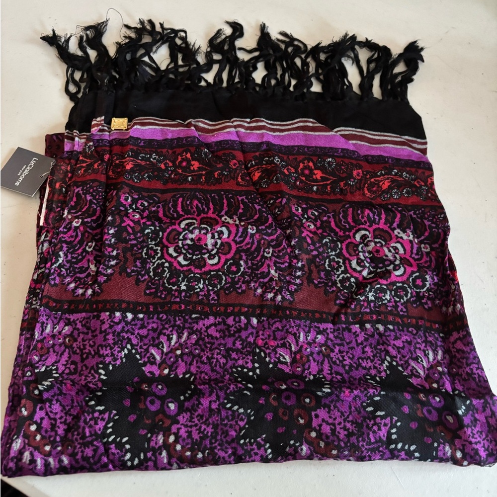 Liz Claiborne Black and Purple Floral Scarf